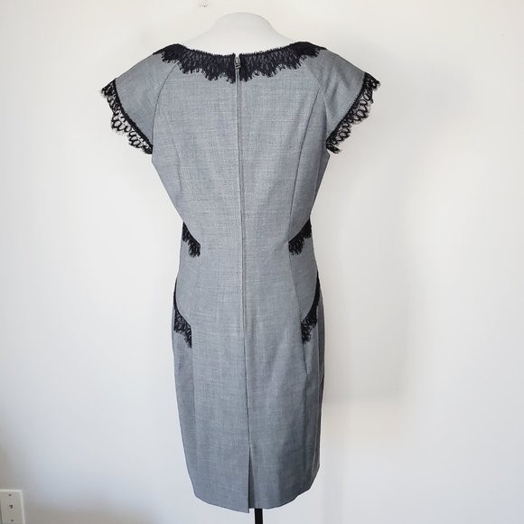 Rebecca Taylor Sheath Dress Virgin Wool Lace Trim Feminine Chic Cap Sleeve 12 - Picture 6 of 13
